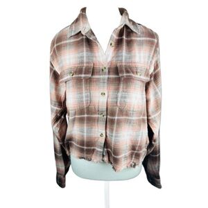 💜 5/$20 Lucky Brand Plaid Pink and Tan Flannel Size XS